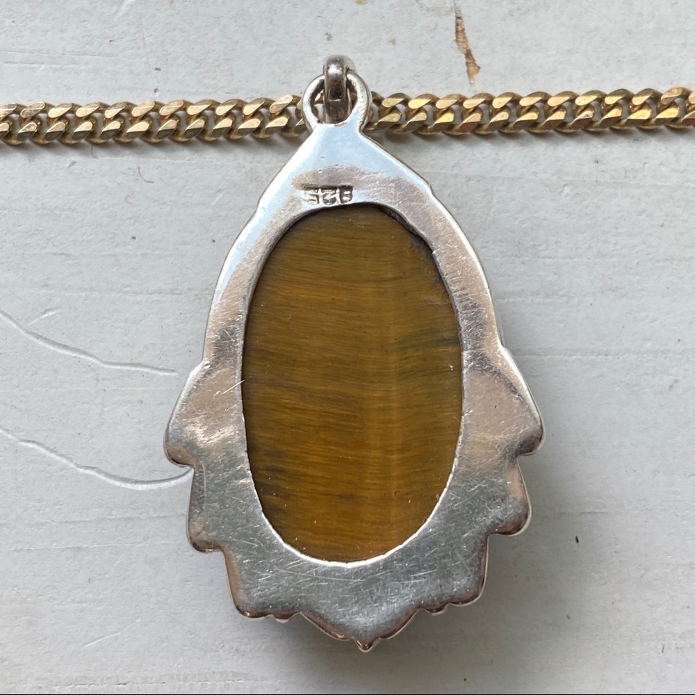 Tiger eye cabochon pendant set in sterling - Picture 10 of 12